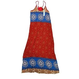 Solitaire Red and Blue Maxi Dress with Floral Accents